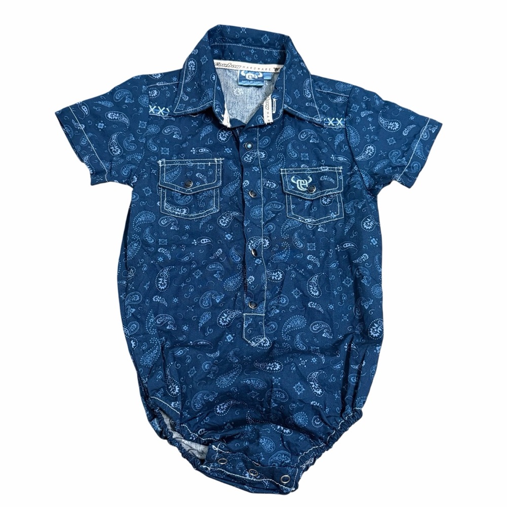Cowboy Hardware Baby Boy Paisley Western Snap Bodysuit | Blue | Size 24M